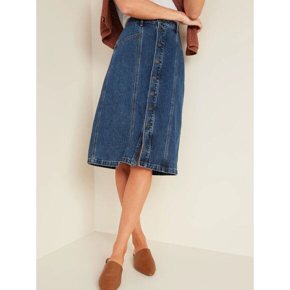 Old Navy Denim Jean Midi Skirt Buttons Sz 6 - Picture 2 of 5